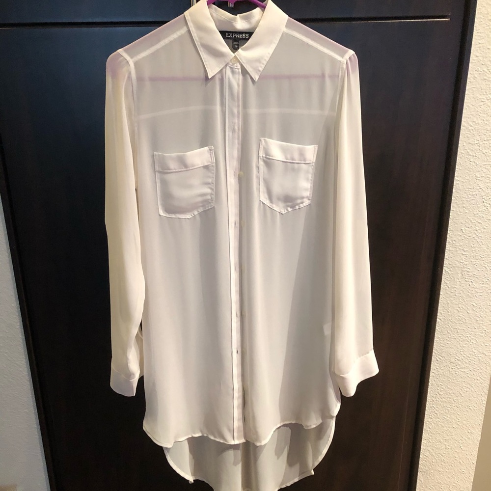 Sheer high-low button down blouse